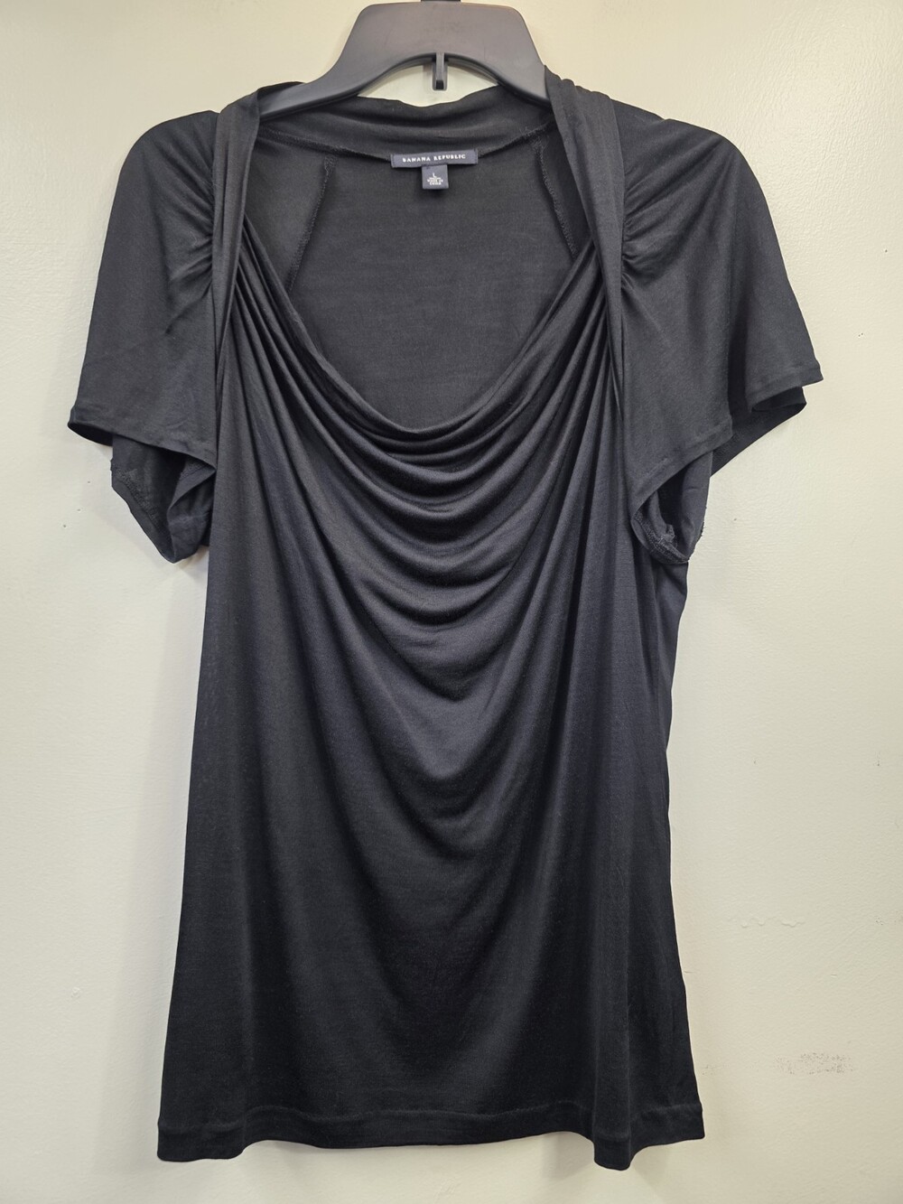 Banana Republic Womens Black Short Sleeve Cowl Neck Pullover Dress Top Size L